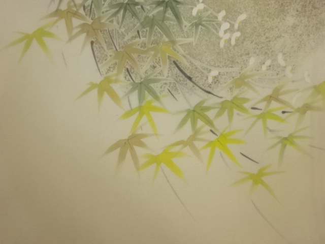  作家物　塩瀬金彩手描き笹模様名古屋帯